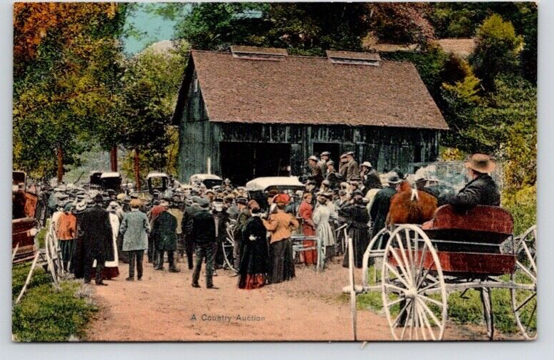 POSTCARD A COUNTRY AUCTION POSTMARKED IN WARDSBORO VERMONT IN 1910