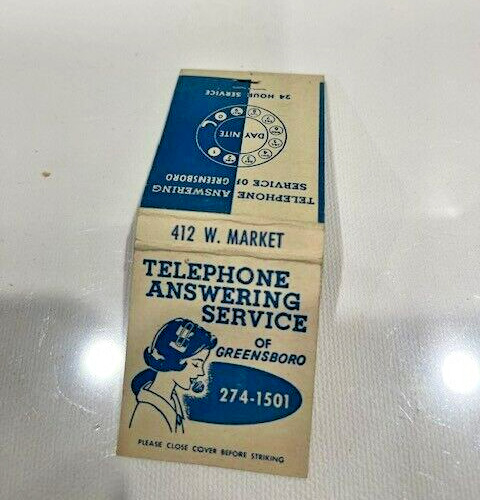 Vintage Greensboro Telephone Answering Service Matchbook