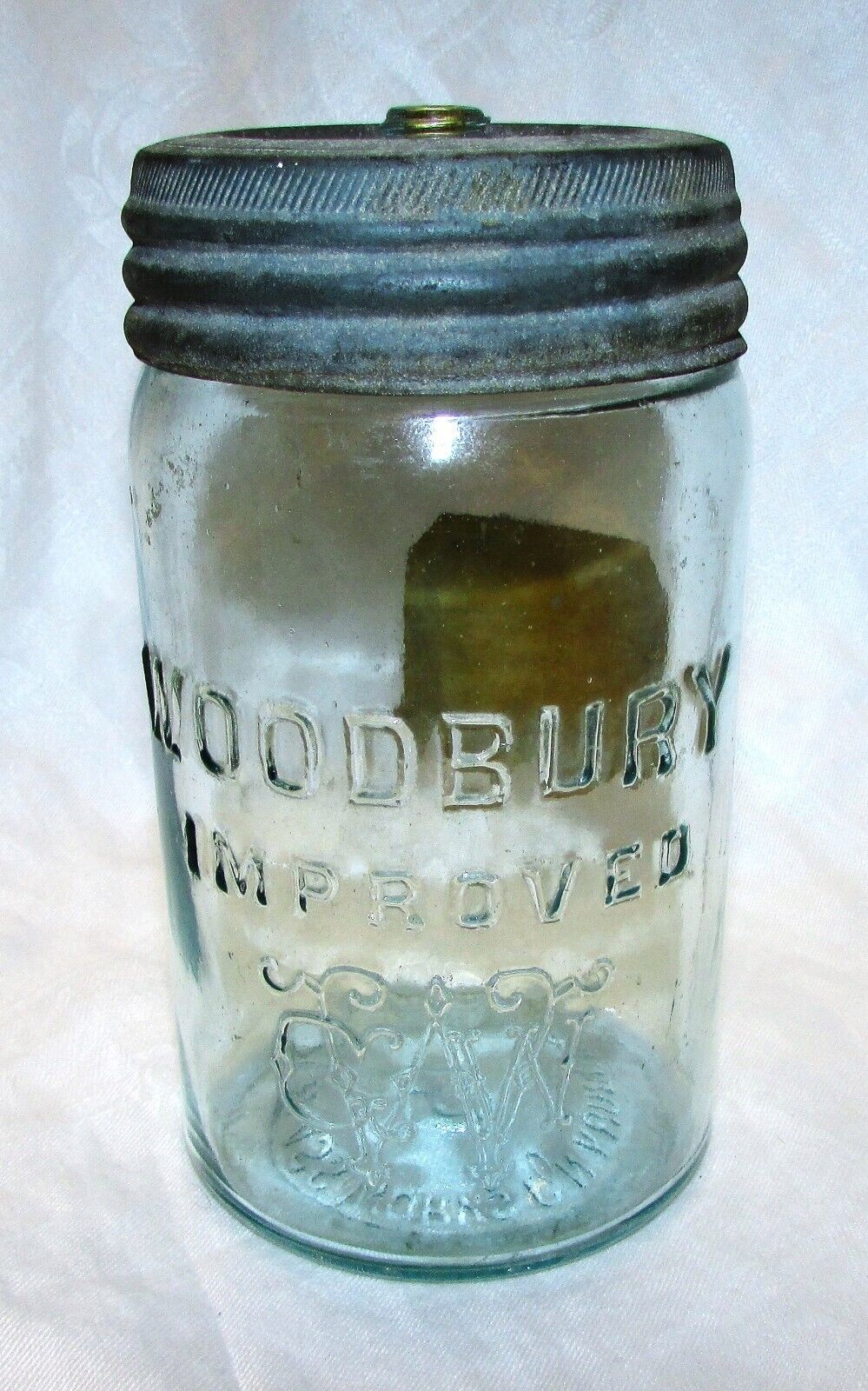 Pint Woodbury Improved WGW Monogrammed Jar w/Glass Insert & Galvanized Lid