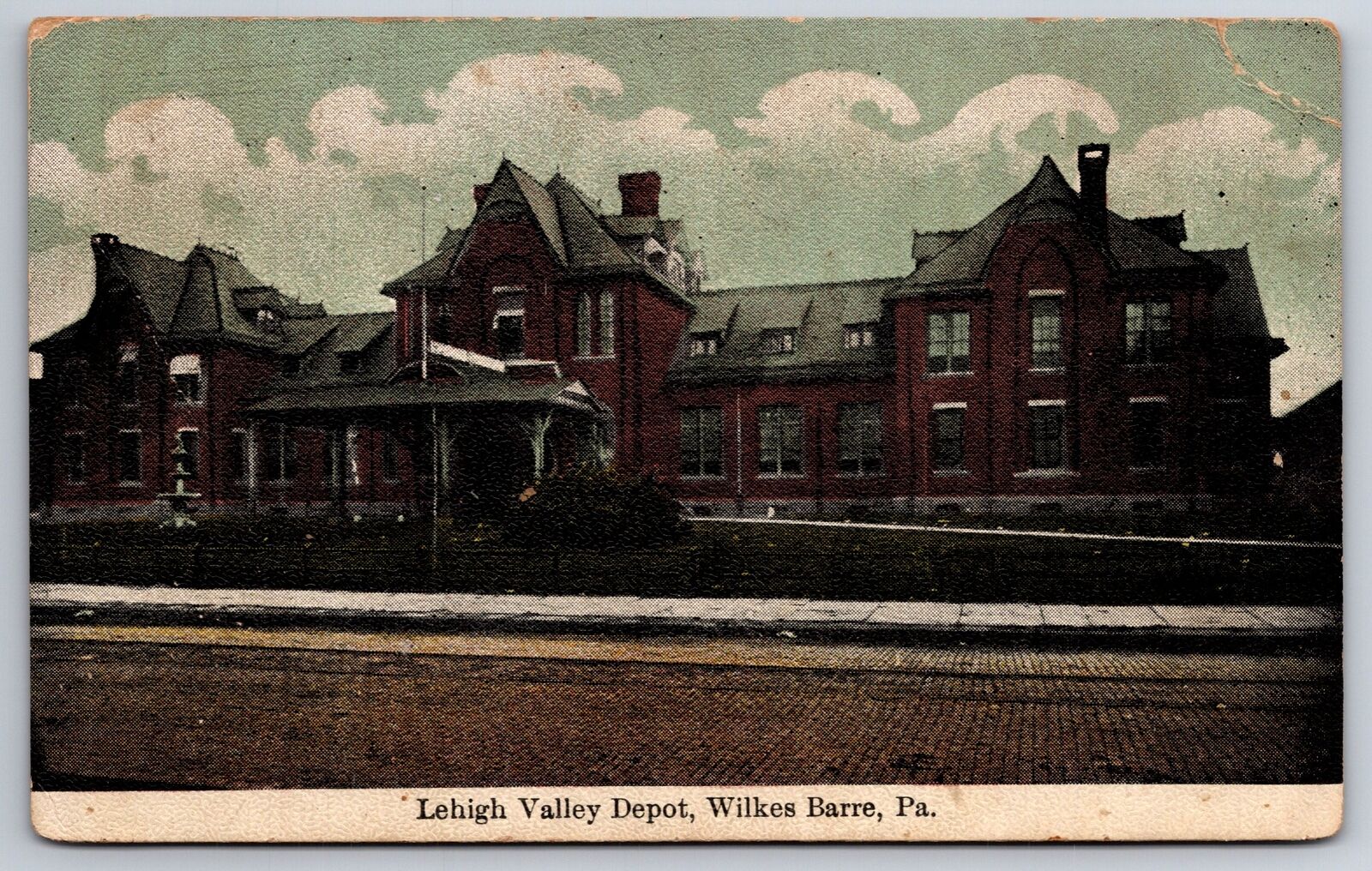 Wilkes Barre Pennsylvania~Lehigh Valley Railroad Depot~Train Station~1912 PC
