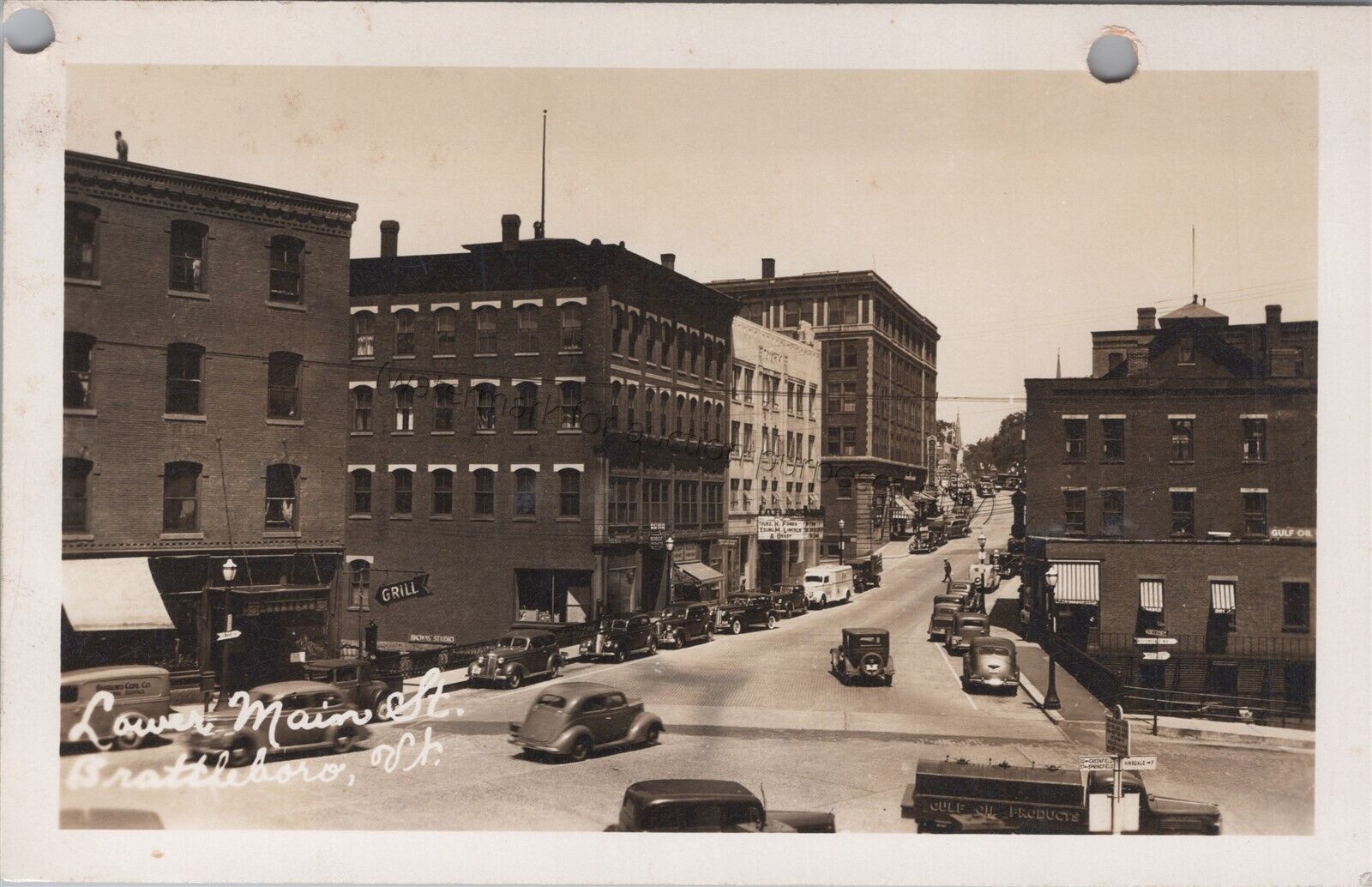Brattleboro, VT: RPPC Lower Main Street, vintage Vermont Real Photo Postcard