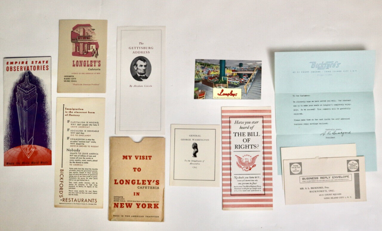 Longley's Cafeteria New York vintage souvenir packet post card  Bickford's