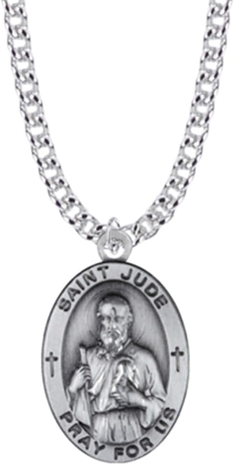 St Jude Necklace Patron Saint of Lost Causes Pendant Sterling Silver Oval Medal 