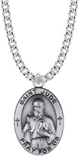 St Jude Necklace Patron Saint of Lost Causes Pendant Sterling Silver Oval Medal  picture
