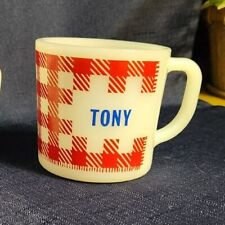 VTG 60'S WESTFIELD MILK GLASS WHITE&RED GINGHAM PRINT COFFEE TEA MUG Tony CUP picture