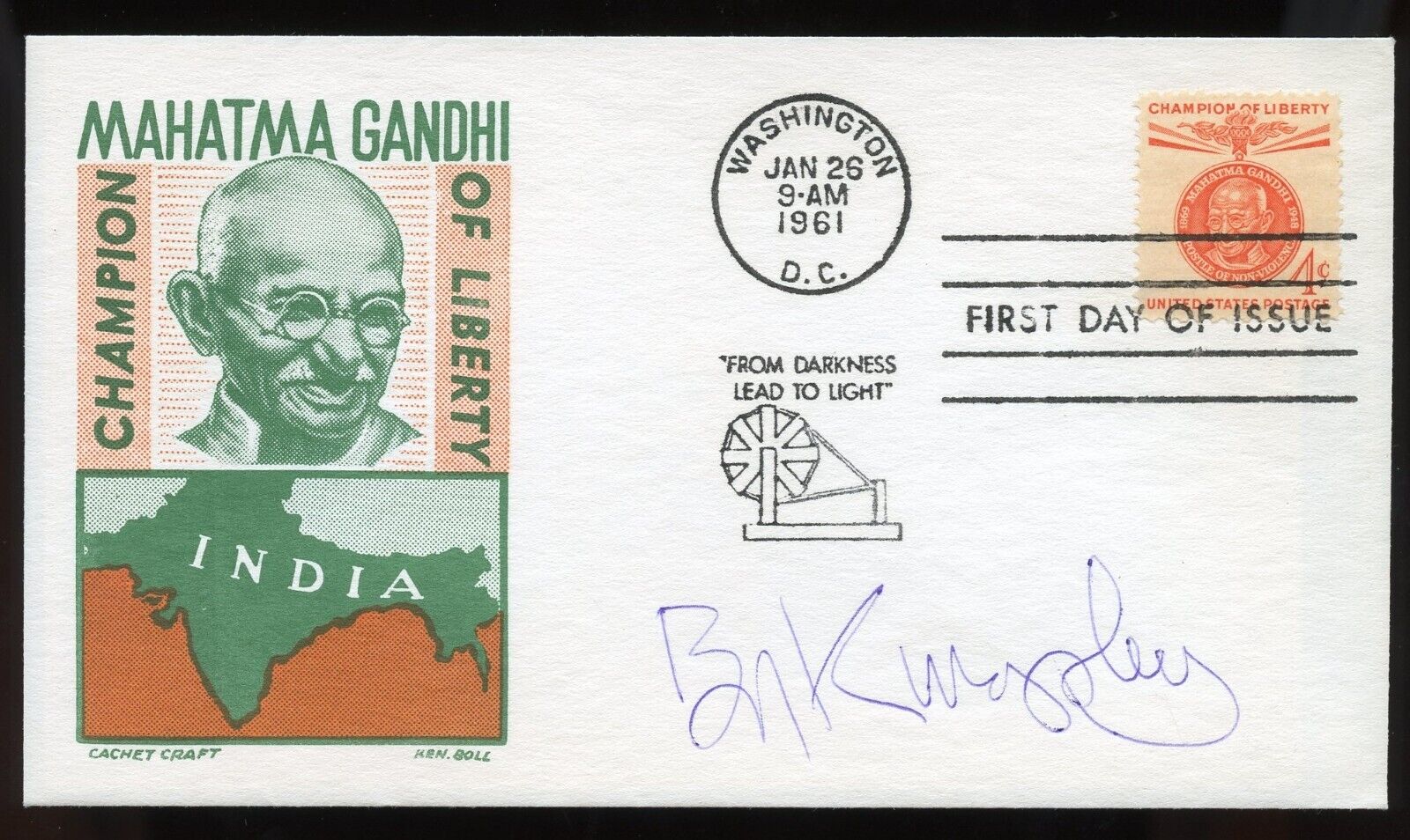 Ben Kingsley signed autograph auto FDC Actor Gandhi & Schin BAS