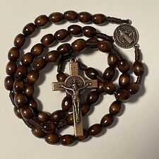 Saint St Benedict Holy Weave Handmade Catholic Rosary Wooden Beads Copper Cross picture
