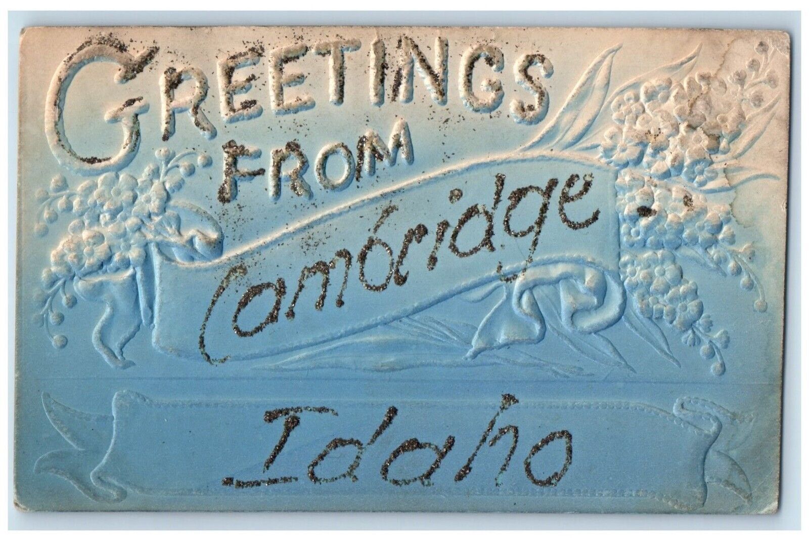 Cambridge Idaho Postcard Greetings Glitter Embossed Banner 1905 Vintage Antique