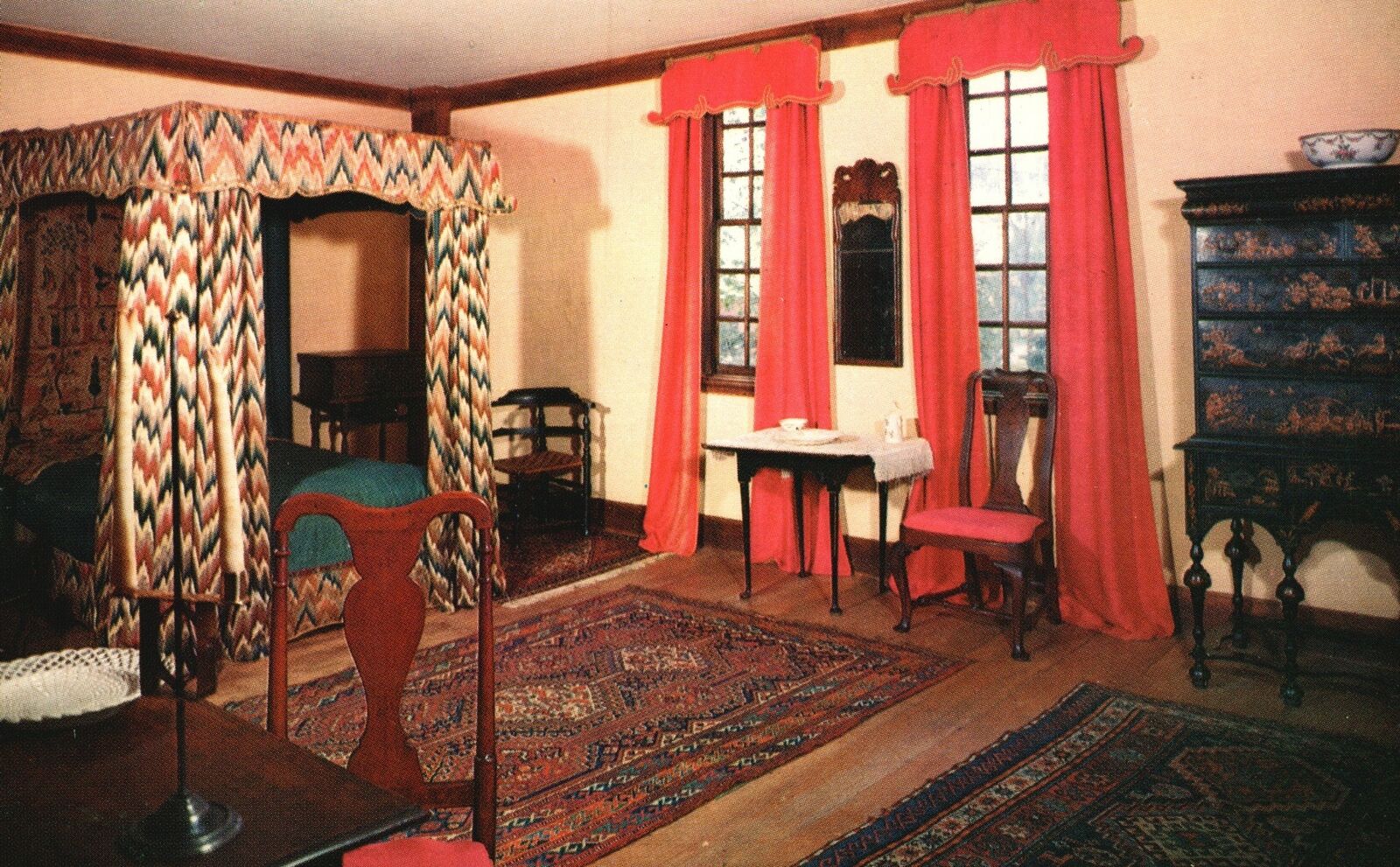Vintage Postcard Bedroom Of Sheldon-Hawks House Home Deerfield Massachusetts MA