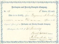 Burlington and Beverly Turnpike Co. - Stock Certificate - Early Turnpike Stocks picture