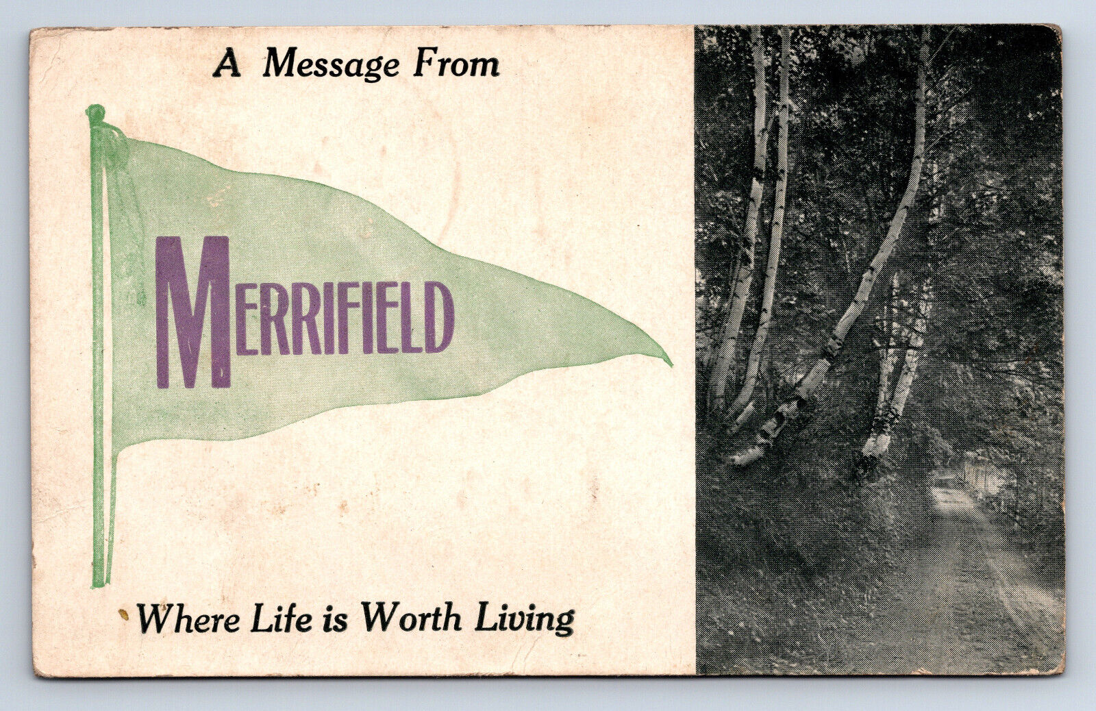 Vintage Postcard Merrifax Fairfax VA Pennant Greeting Country Lane Q18