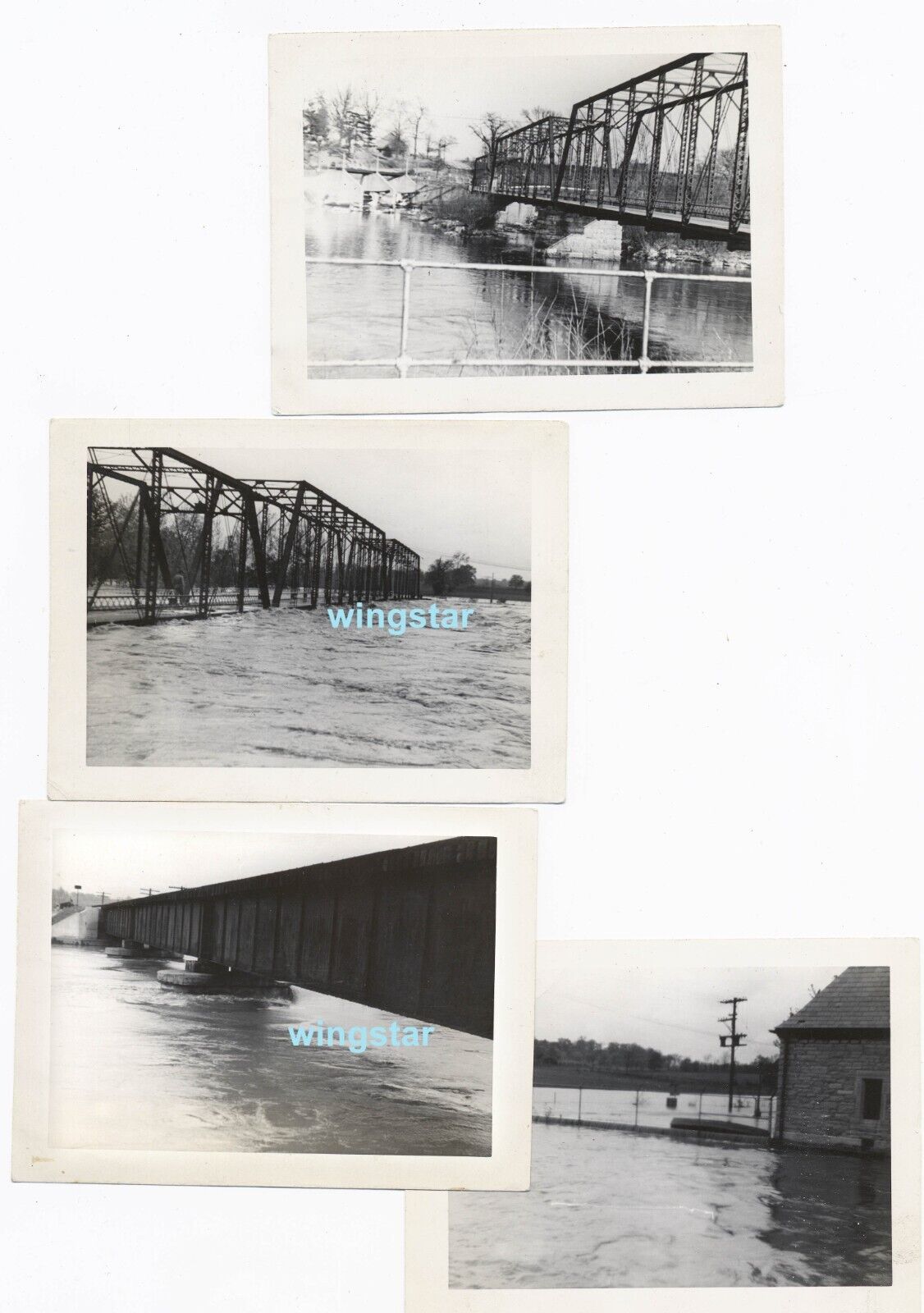 Old Photos Flooding Riverwood Bridge Railroad Trestle Noblesville, IN  1940s