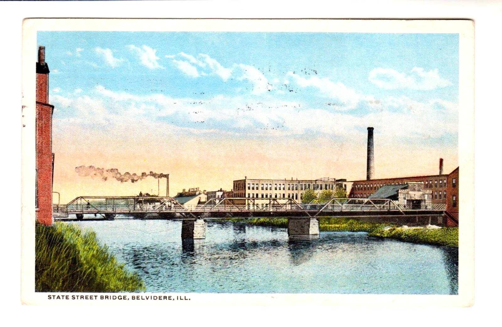 STATE STREET BRIDGE, BELVIDERE, ILLINOIS - 1915 Postcard