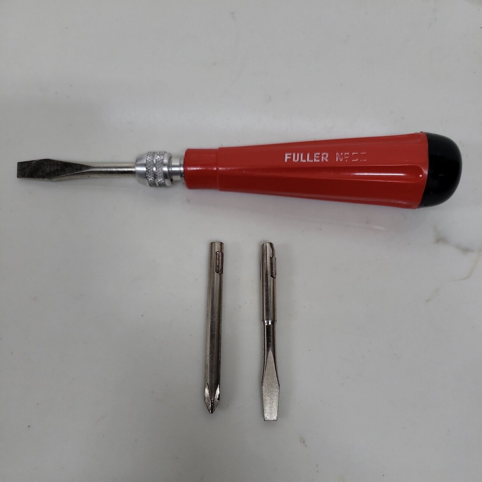 Vintage Fuller No. 55 Screwdriver With Interchangable Tips Red Black 7 in