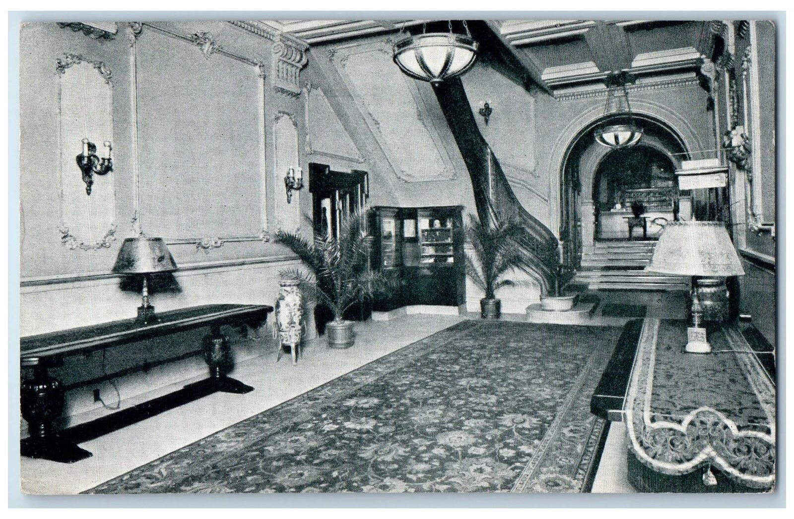 1943 Atlantic Hotel Granby St Lobby Restaurant Main Norfolk Virginia VA Postcard