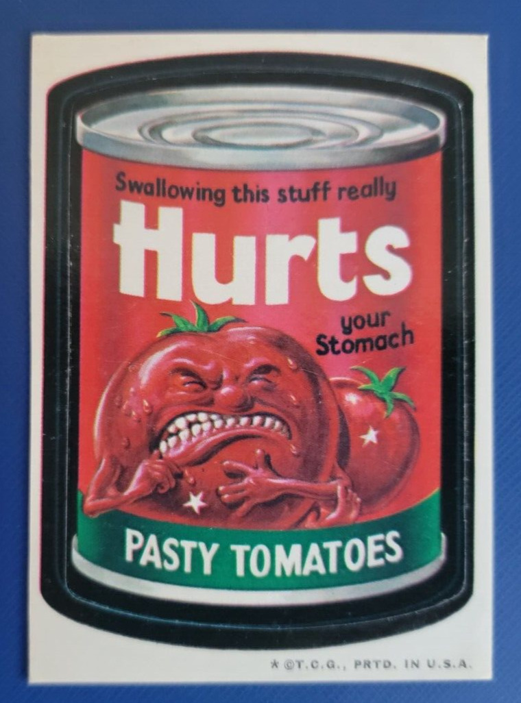 73 WACKY PACKAGES SERIES 2 WHITE BACK HURTS PASTY TOMATOES  @@ RED LUDLOW @@