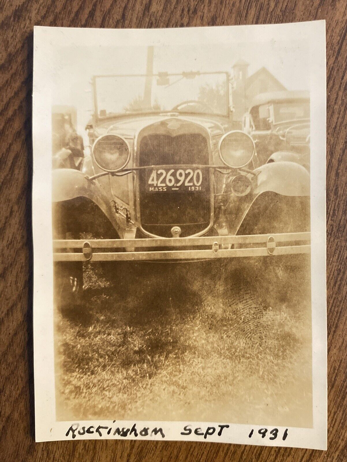 1931 Rockingham County NH Car w/ Massachusetts MA License Plate Real Photo P4j15