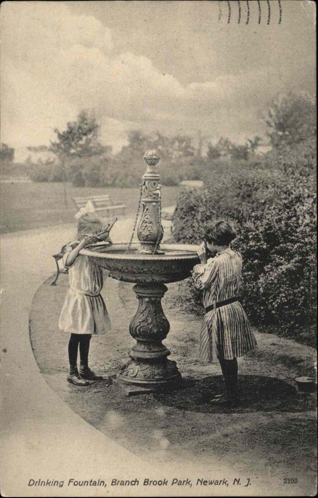 Newark NJ Branch Brook Park Victorian Children Drinking Fountain c1910 Postcard