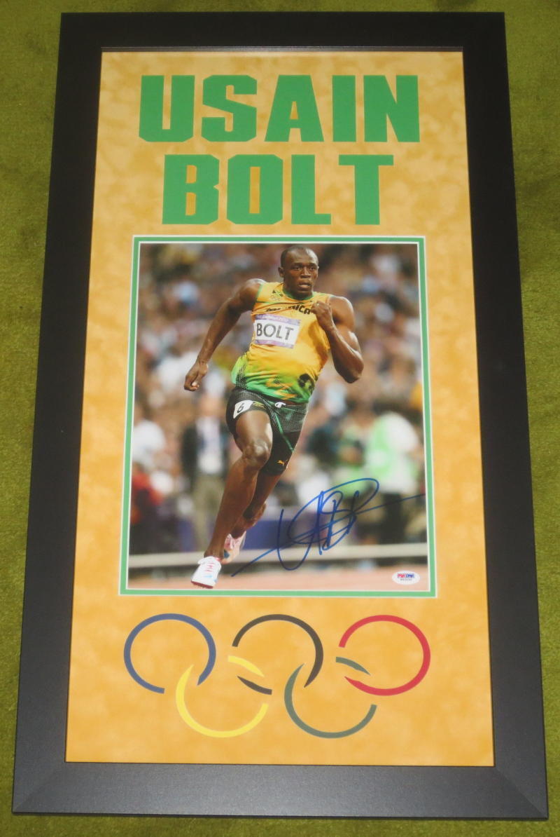 USAIN BOLT JAMAICA OLYMPICS SIGNED 11X14 PHOTO PROFESSIONALLY FRAMED PSA COA