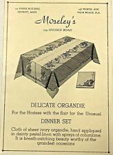 1940 Original Vintage Print Ad Moseley's Delicate Organdie Hostess Flair Florida picture