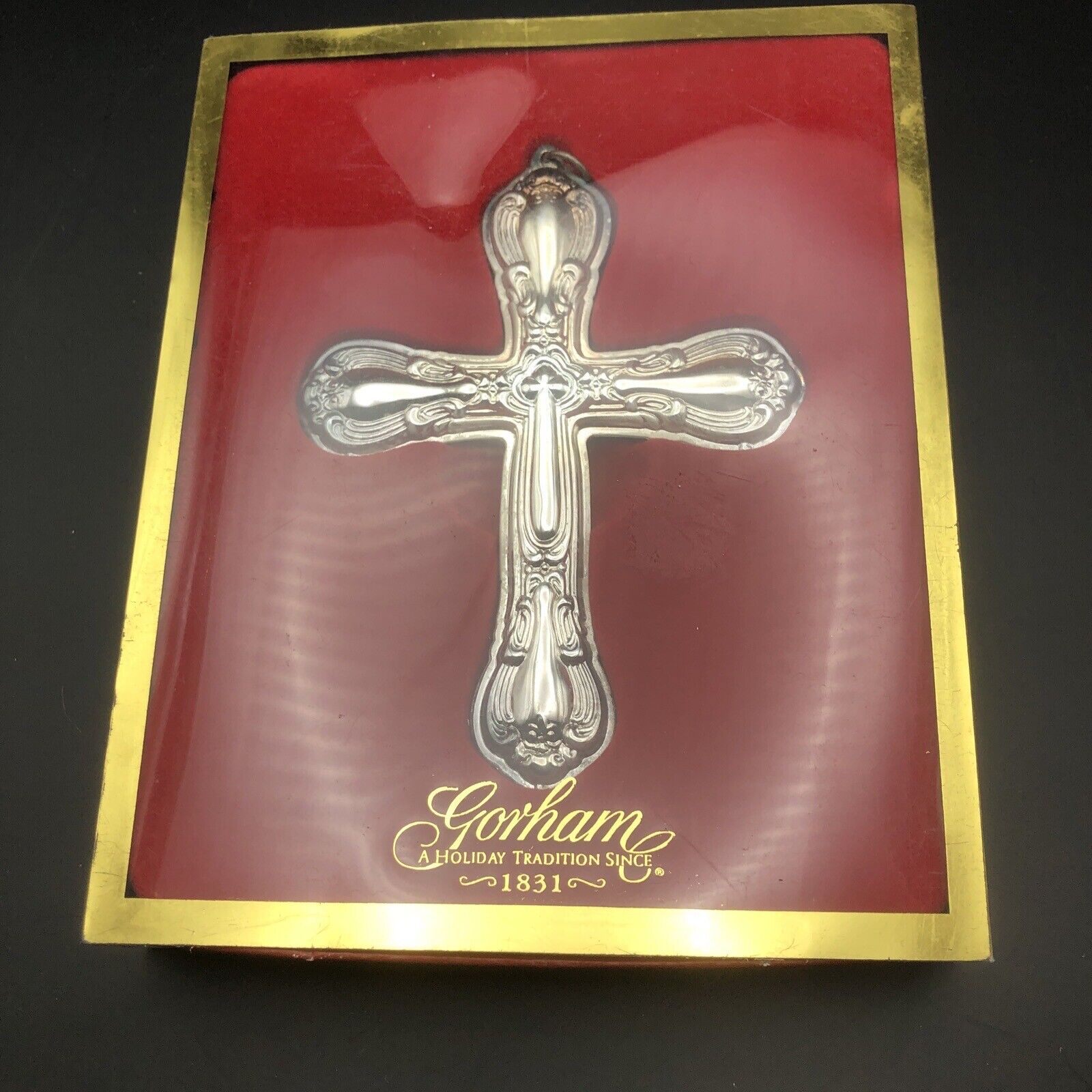 Gorham 1831 Silverplated Chantilly Cross Christmas Ornament NEW In box. VINTAGE