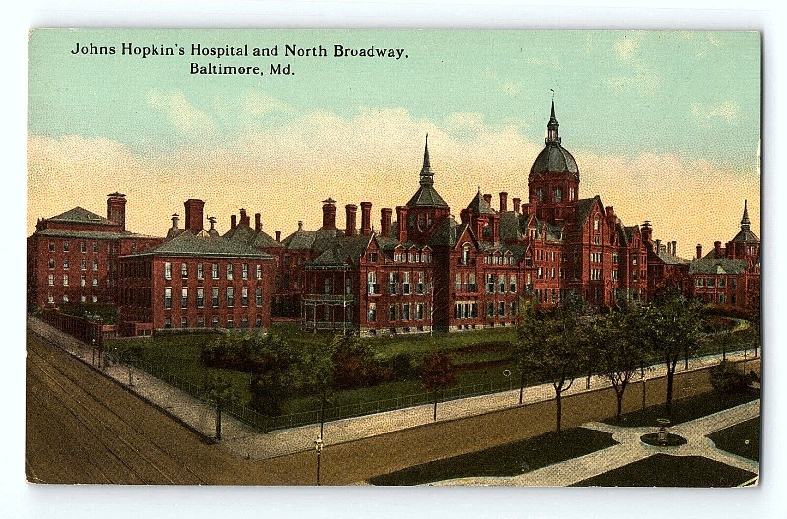 Johns Hopkins Hospital And North Broadway Baltimore Maryland Vintage Postcard