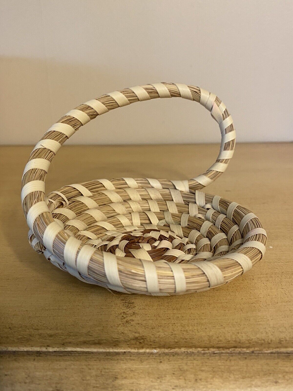 Sweetgrass South Carolina Gullah Mini Handmade Tight Weave Coiled Basket 4.5”D