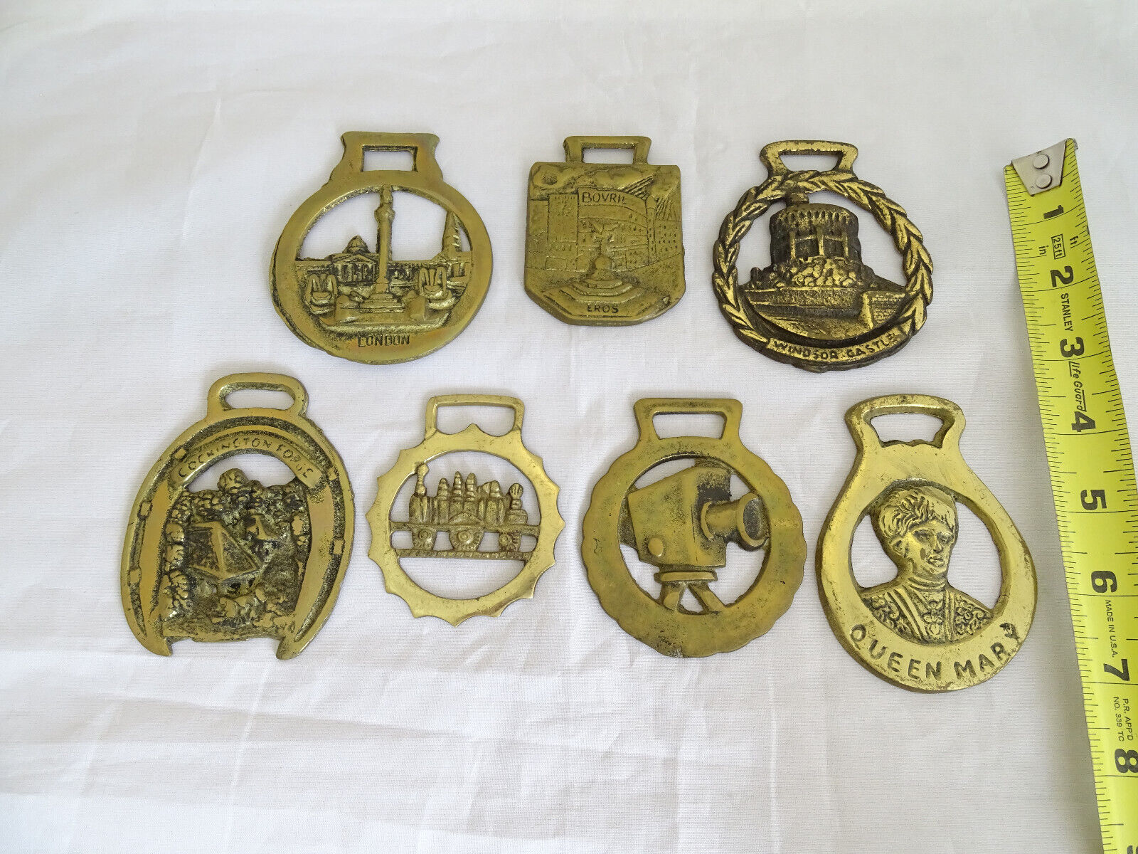 Assorted Horse Brass Medallions / Lot of 7 Including WINDSOR CASTLE, QUEEN MARY