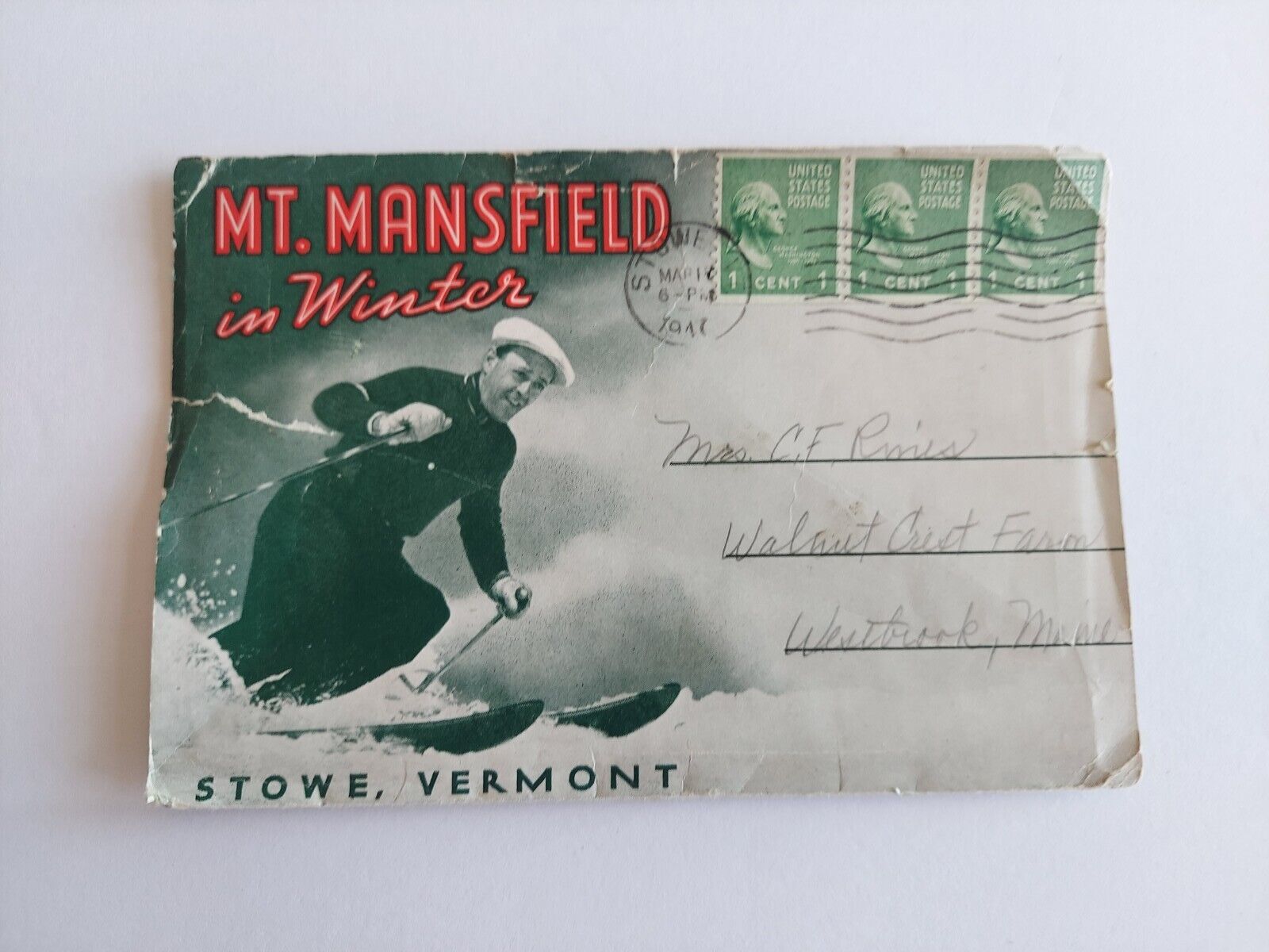1940s Mansfield In Winter Stowe VT Fold Out Postcard Packet 1947 Postmark Skiing