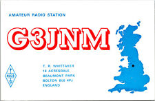 Vtg Ham Radio CB Amateur QSL QSO Card Postcard UK ENGLAND G3JNM BOLTON 1981 picture