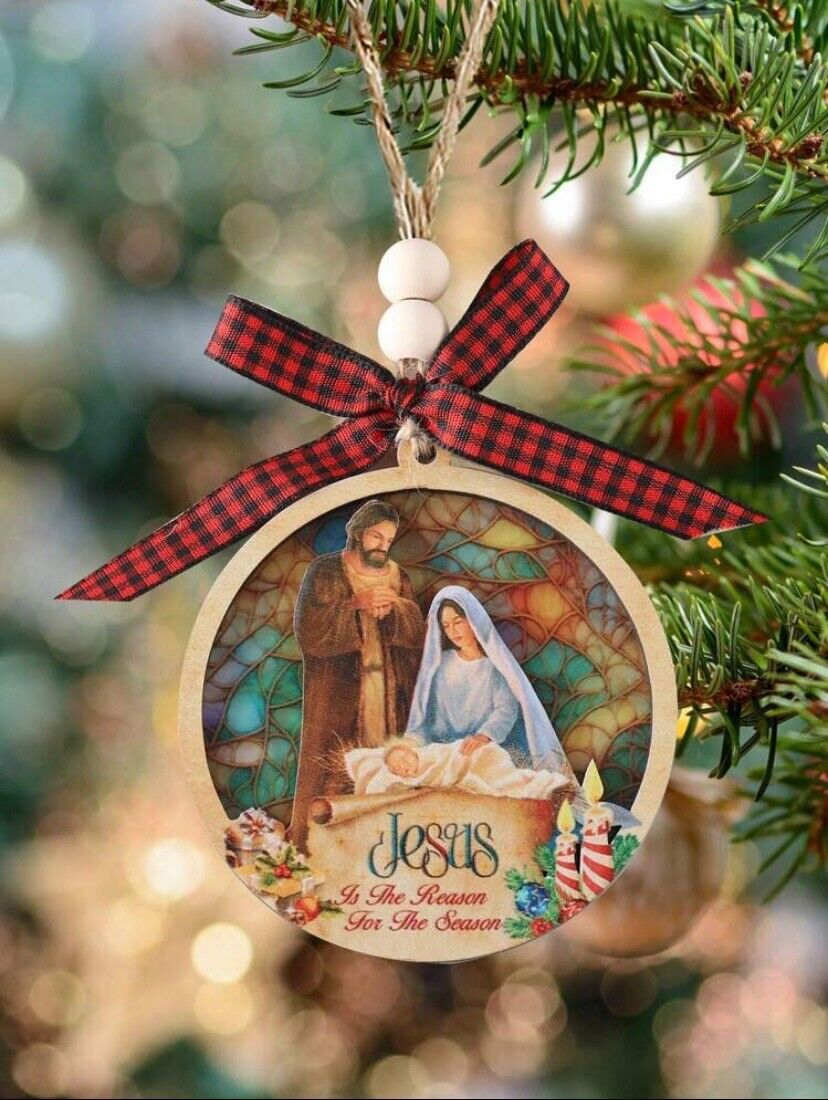 Christmas Jesus Mary Joseph Nativity Wooden Ornament