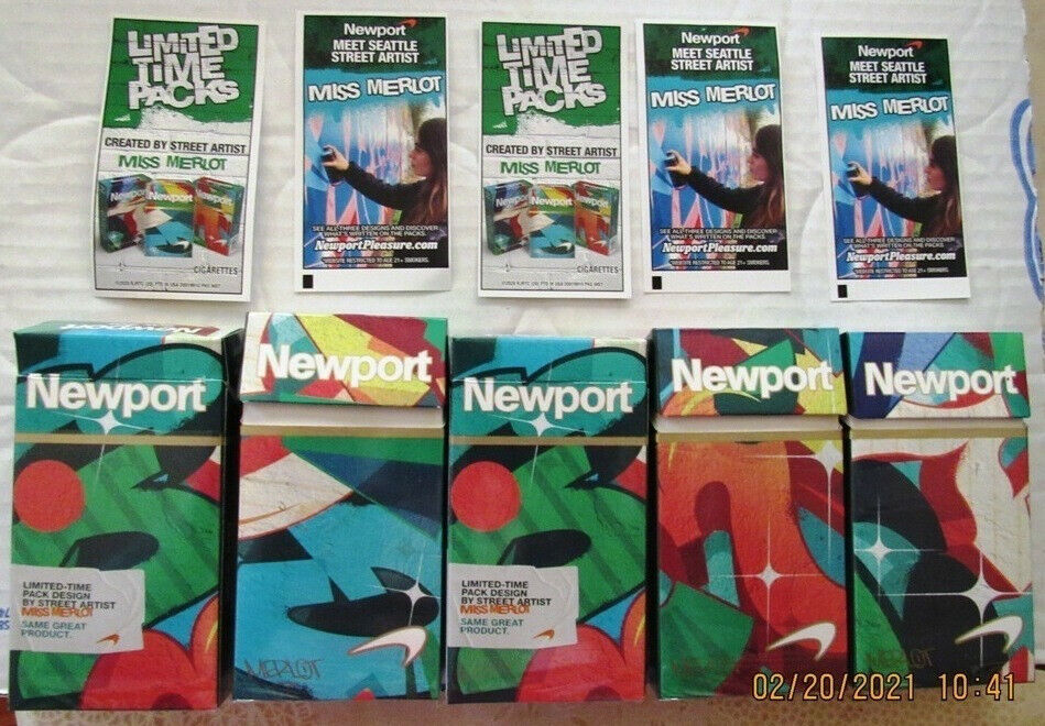5 Newport Limited Time Menthol Cigarette Boxes Empty By St artist Miss Merlot