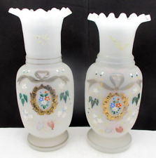 Pair Antique? BRISTOL Hand Painted Enamel-Hand Blown Vases 10