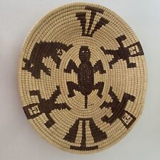 Woven Basket Oval Lizard Figure Incan Peru Mayan Tribal Tan Brown Coiled 19.5