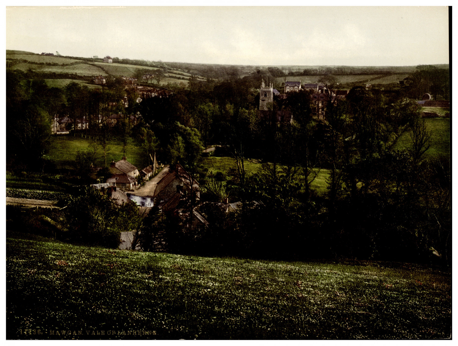 Cornwall. Vale of Lanherne. Mawgan.  Vintage Photochrome by P.Z, Photochrome Zurich