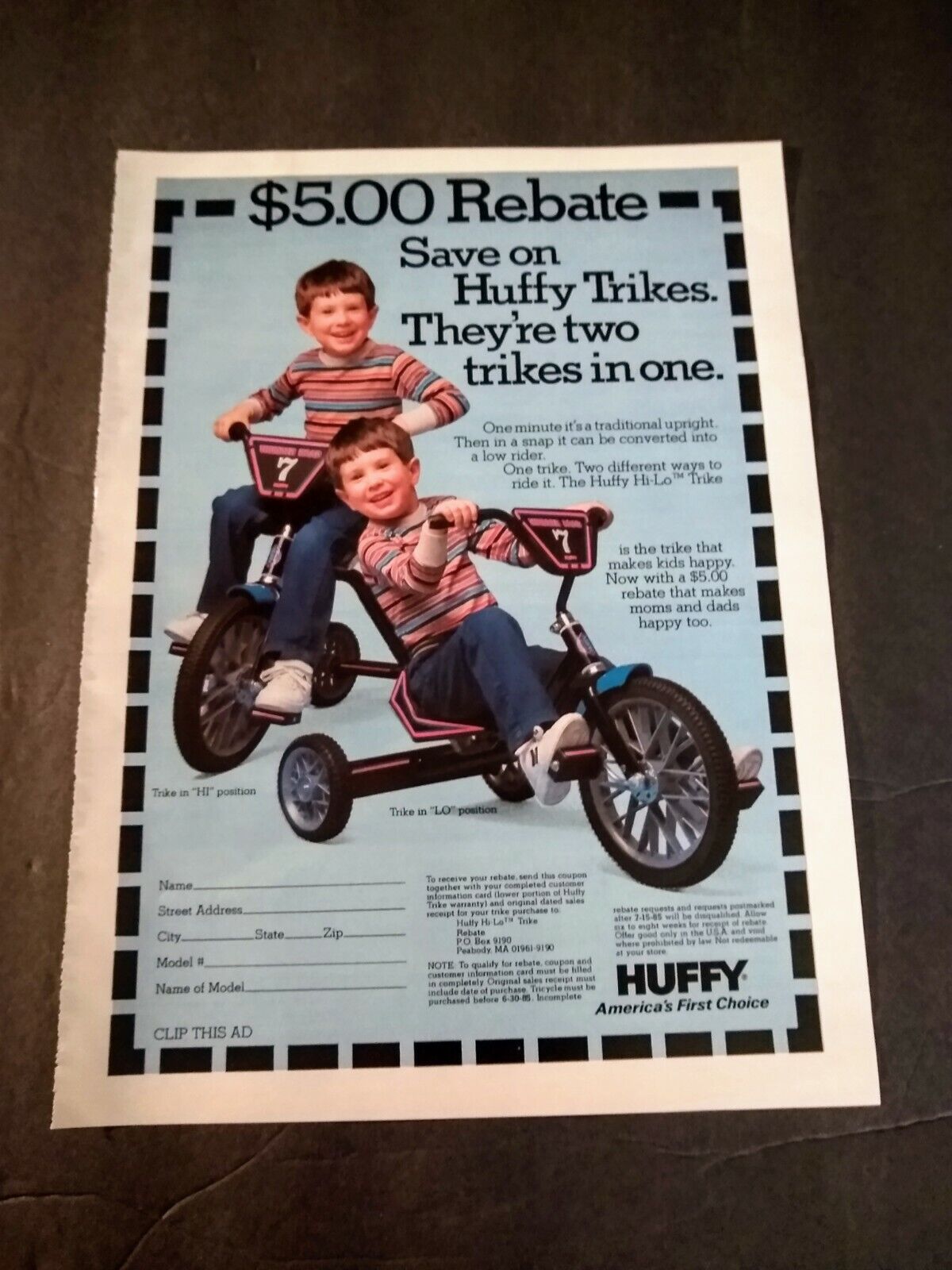 Huffy Trikes Print Ad 1985