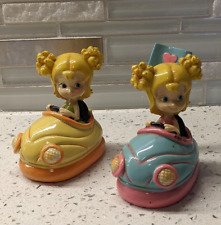 Polystone Tweeny Girl Bumper Car Derby Figurines With Flag Yellow Vintage Rare 2 picture