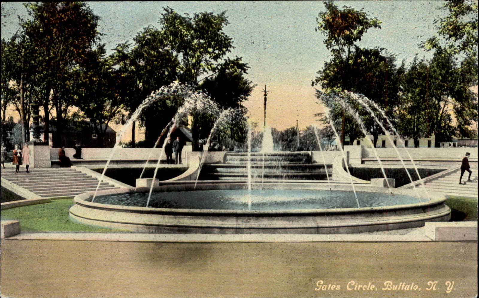 Gates Circle fountain ~ Buffalo New York NY ~ c1910 vintage postcard