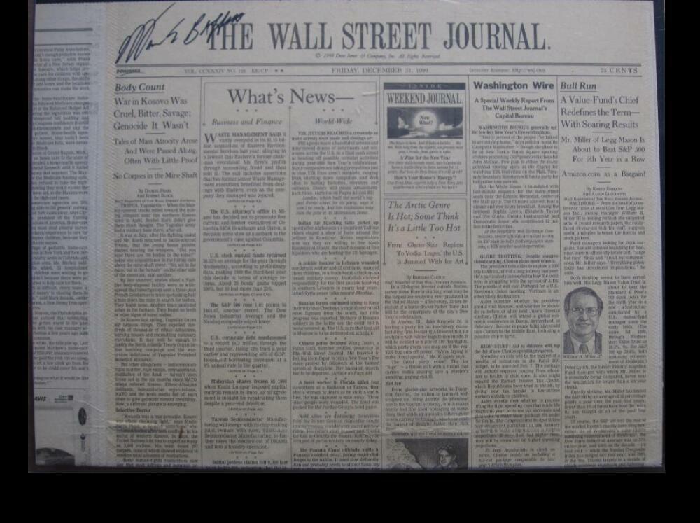 Warren Buffett Berkshire Hathaway signed 12/31/99 Wall Street Journal PSA/DNA