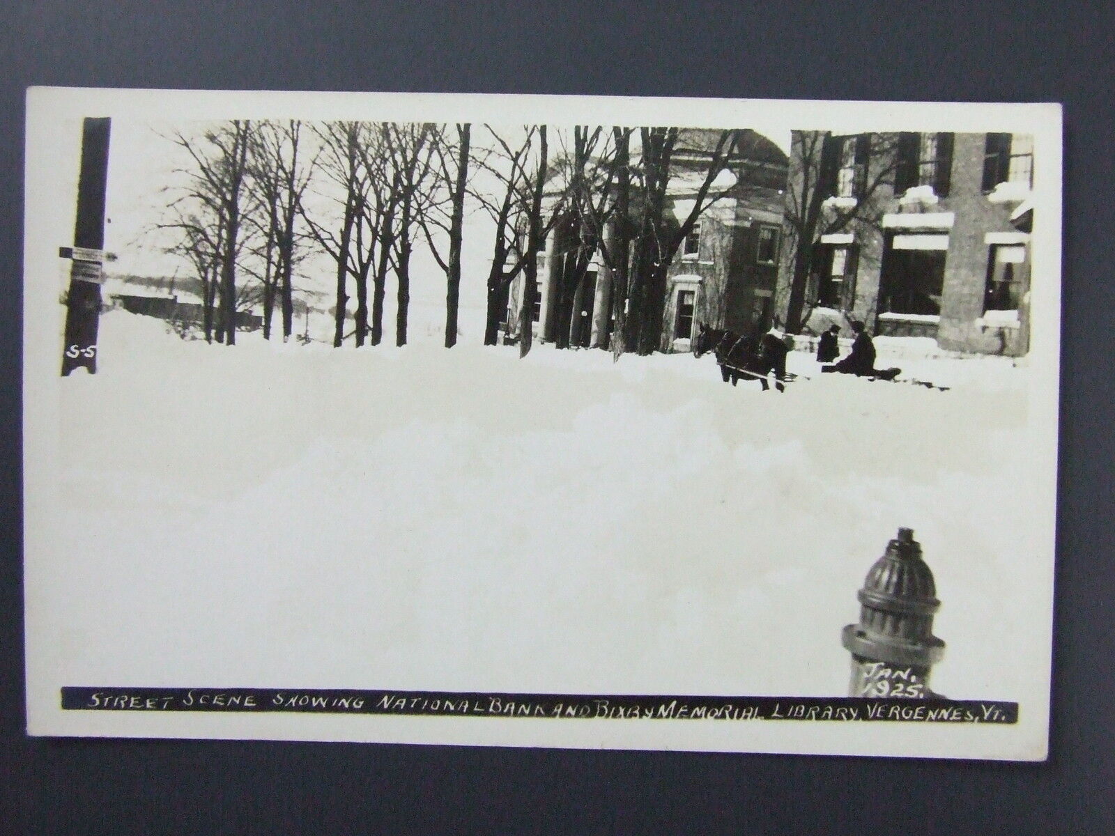 Vergennes Vermont VT Street Snow Real Photo Postcard RPPC 1925 Bank Library