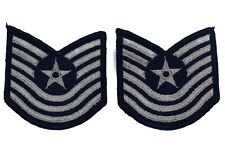 US Air Force Master Sergeant Rank Patch Vtg E-7 E7 Blue Chevron Pair USAF Sew On picture
