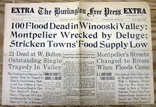 Best 1927 newspaper WINOOSKI VALLEY FLOOD Worst natural disaster in VERMONT hist picture