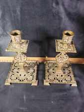 Townshend & co Pair Brass Metal  Candlesticks 7.5 Vintage Ornate Decorative Old picture
