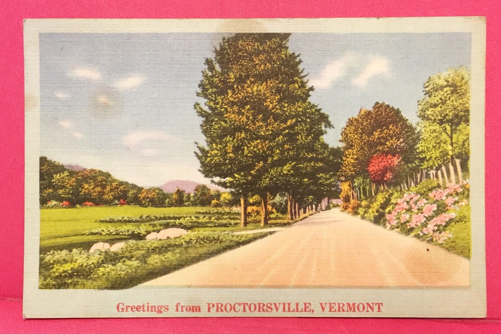 Greetings from Proctorsville Road View Posted Linen Vermont VT Postcard B1