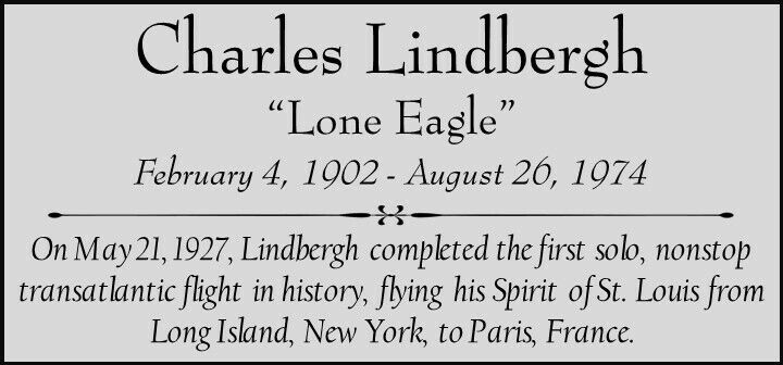 Charles Lindbergh Custom Laser Engraved 2 x 4 inch Plaque 