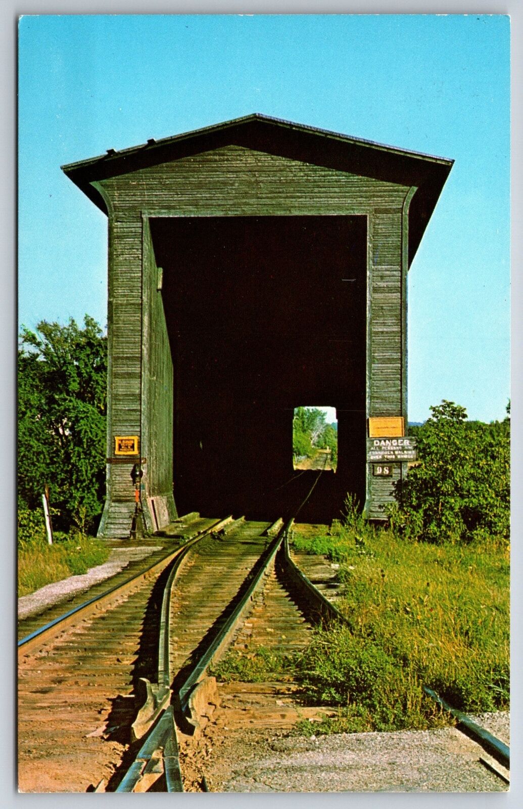 Swanton Vermont~Railroad Wooden Covered Bridge @ Missisquoi River~1960s Pc