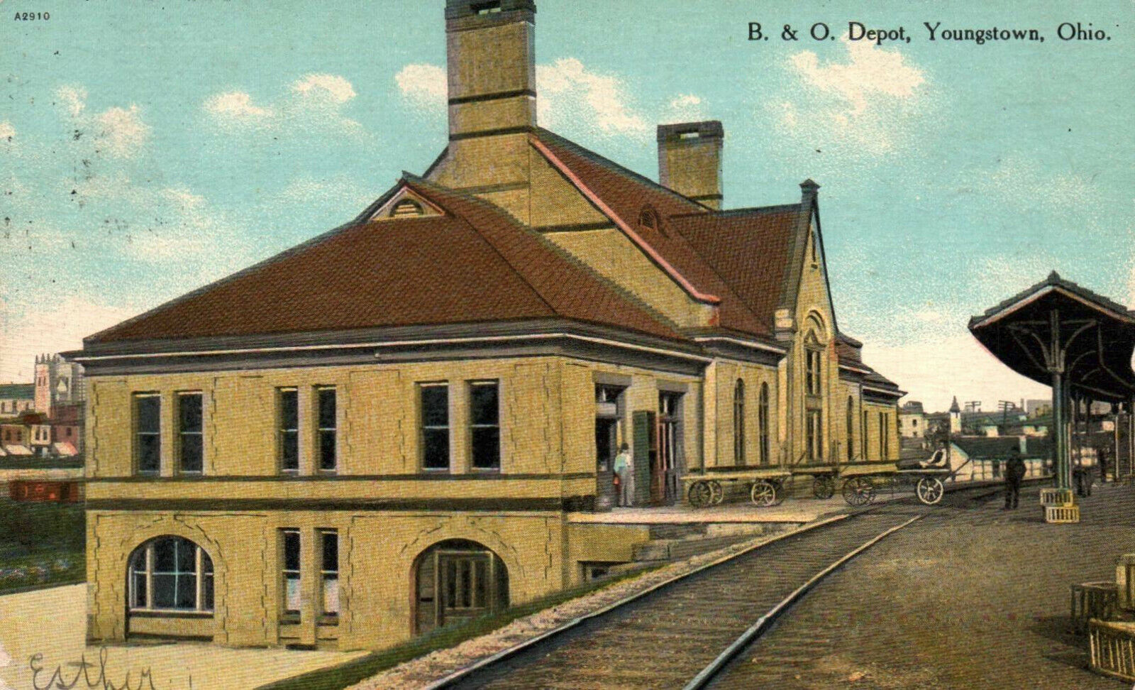 Youngstown, Ohio, B & O Depot, Railroad, 1910 - Postcard (EE)