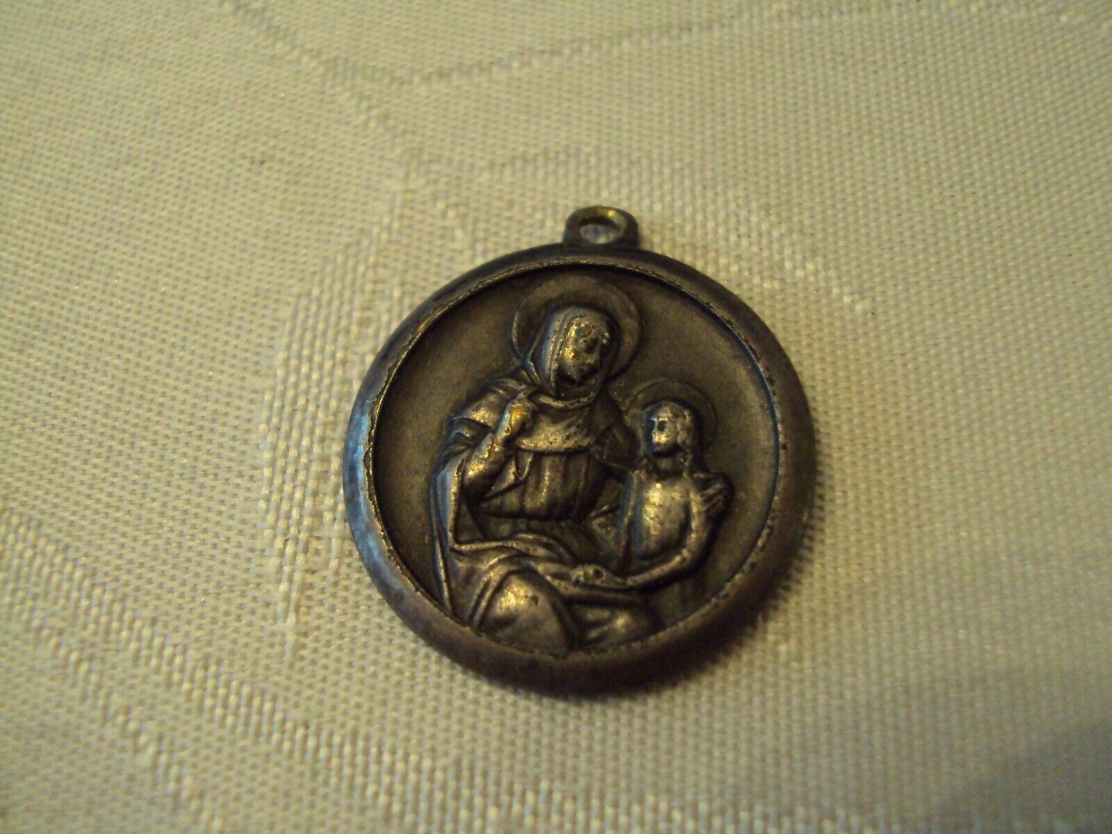 VINTAGE ST. ANNE WITH CHILD AND ST. CHRISTOPHER DOUBLE SIDED  MEDAL   #ME