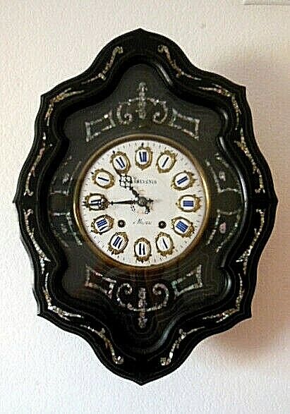 UNIQUE FRENCH BAKER’S EBONIZED & MOTHER OF PEARL INLAY WALL CLOCK ~ (CIRCA 1875)