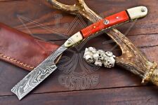Damascus Fixed Blade Hunting Pocket Knife With Steel Corain Razor Knife Custom picture